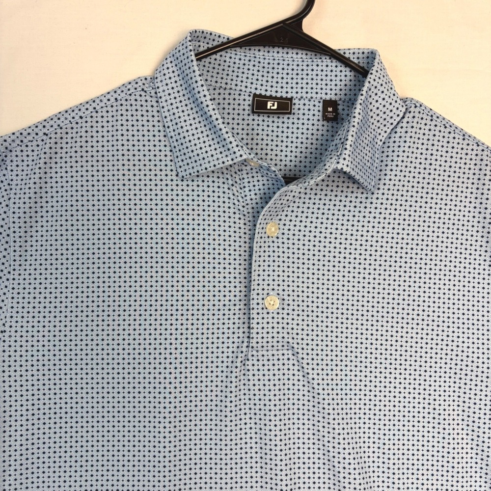 FootJoy Mens Performance Golf Polo Shirt Blue Geometric Diamond Print Size M - Picture 2 of 7